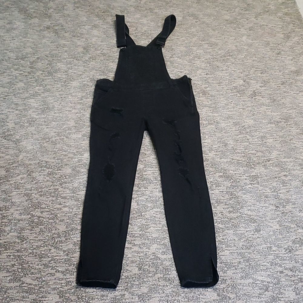 DOLLHOUSE destructed black denim overalls